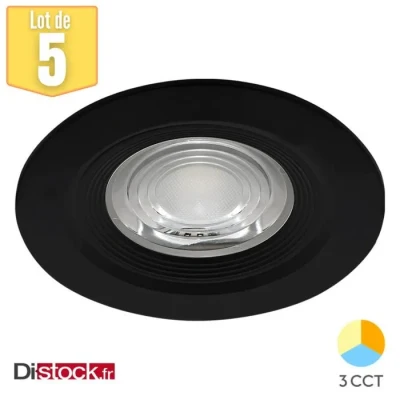 Image de Lot de 5 spots LED encastrables étanches 3en1 rond noir 7W IP54