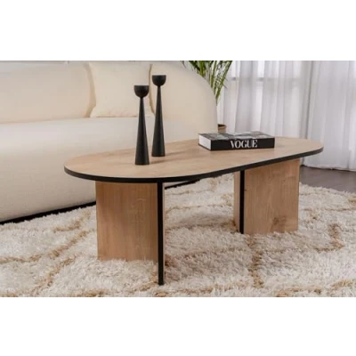 Image de Table de basse ovale en aggloméré Sable chêne, noir