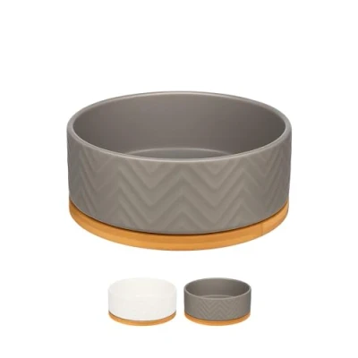 Image de Flamingo Gamelle pour Chien Biano 990 ML Gris Antidérapant Gamelles en céramique émaillée dans un support bambou 16cm x 6cm 7cm
