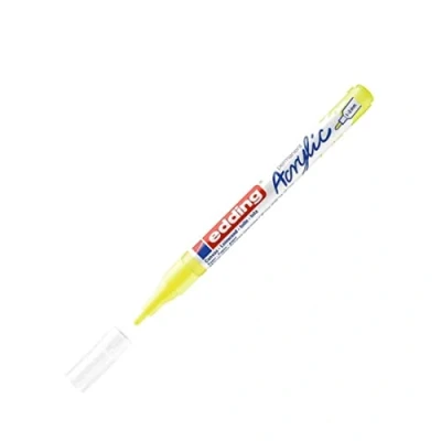 Image de edding 5300 Marqueur acrylique fin jaune fluorescent 1 feutre imperméable pointe fine 2 mm peinture pour peindre sur la toile, le papier kraft, bois et pierre, Unité