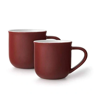 Image de Viva Scandinavia Lot de 2 Tasses thé, Tasse à café en Porcelaine avec poignée Isolante, Robuste, 350 ML, Rouge foncé