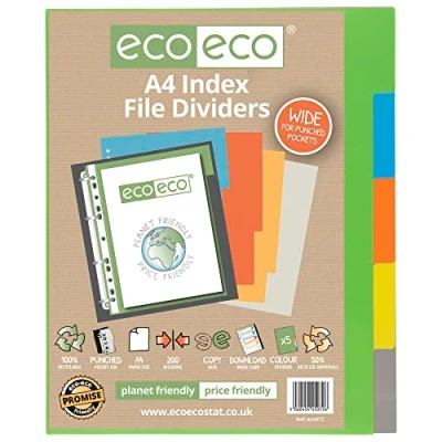 Image de eco A4 50% Recyclé Set 5 Diviseurs de Fichiers à Index Large