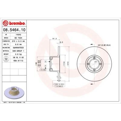 Image de BREMBO 08.5464.10 Disque de frein 213 9,5 4 plein ROVER: Mini 3 portes, moke Cabriolet, AUSTIN: 3/5 portes