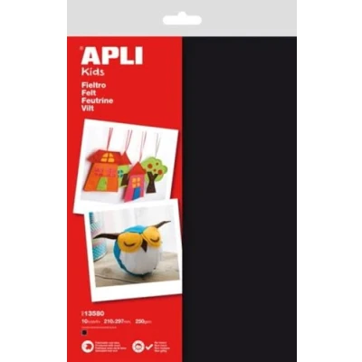 Image de APLI 13580 Sachet de 10 feuilles Feutrine Couleur: Noir Format : A4