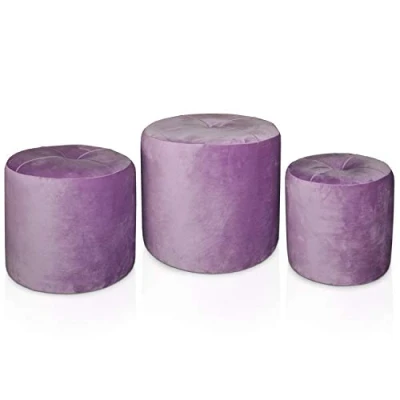 Image de Set de 3 poufs Salsa Velours Violet Menzzo