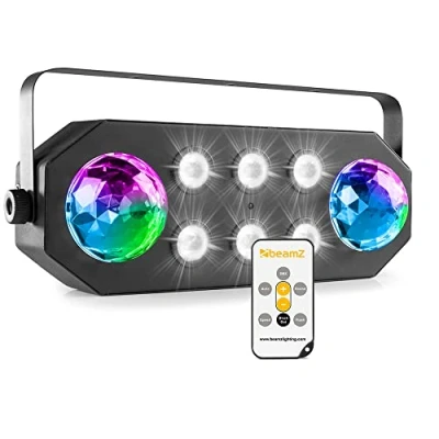 Image de BeamZ StrobeMoon Jeu de Lumière 2 en 1 Effets Colorés et Fonction Stroboscopique, Mode Autonome ou Détection du Son, Shows Préprogrammés, Télécommande, Idéal pour Animer vos Soirées