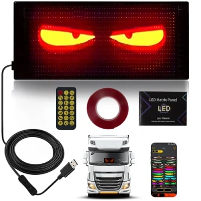Image de Looklight yeux de voiture LED, pour voiture, affichage LED programmable, panneau néon personnalisé, éclairage intérieur Bluetooth USB camion, texte, graffiti, application intelligente (24 x