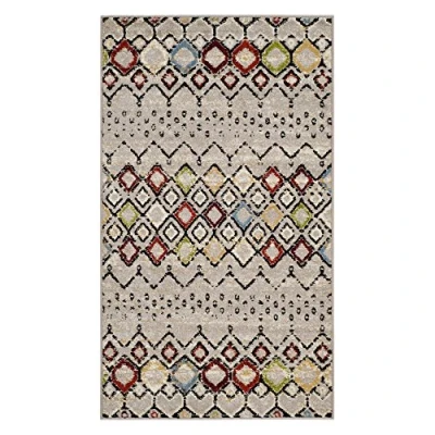 Image de Safavieh Amsterdam Collection Tapis décoratif 0,9 x 1,5 m, Gris Clair et Multicolore, Design bohème marocain, ne perd Pas Ses Poils Facile d&#039;entretien, idéal pour Les Zones à Forte Circulation