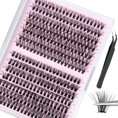 Image de Faux Cils Individuels set, 280 pièces Cluster Volume D Curl 9 11 12 13 14 15 16mm Eye Lashes avec Pincette pour Maquillage DIY Extension de