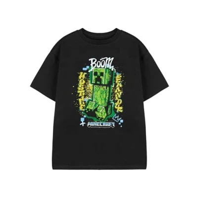 Image de Minecraft Tee Shirt Graphique Noir Creeper Boom Hostile Behaviour T à Manches Courtes pour garçons Haut décontracté col Rond