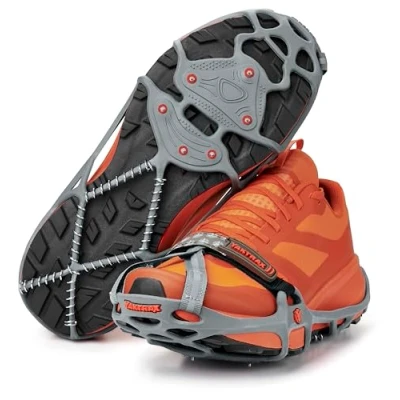 Image de YakTrax Run, Crampons Antidérapants pour chaussures à pointes et bobine en acier avec sangle de sécurité réfléchissante, Course sur Neige Glace,Gris , L (44 46)