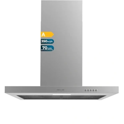 Image de Cecotec Hotte aspirante 70cm Bolero Flux TM 703500 Inox A. Puissance d&#039;aspiration 350m3/h, moteur 70W, commande mécanique, 3 niveaux de puissance, lumière et filtre à charbon