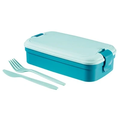 Image de Curver 00768 B36 00 Lunch &amp; Go Boîte à déjeuner avec Couvert Plastique Bleu 23,5 x 13,5 6,3 cm