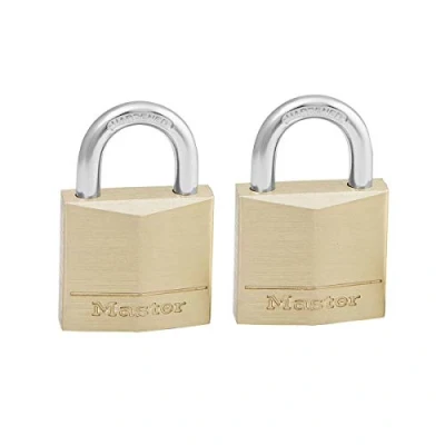 Image de Master Lock 130EURT Lot de 2 Cadenas à Clé en Laiton, Doré, 4,9 x 3 1,2 cm