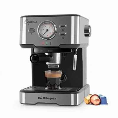 Image de Orbegozo EX 5500 Cafetière à expresso et cappuccino, 20 bar de pression, thermomètre, réservoir amovible 1,5 l, vaporisateur, 1100 W, multicolore