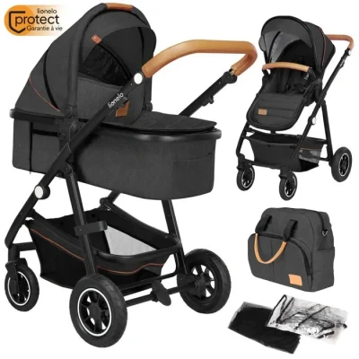Image de LIONELO Amber 2 in 1 poussette multifonctionnellle, landau, ensemble avec siège sport et nacelle fixe, sac, moustiquaire, couvrir, feuille de pluie