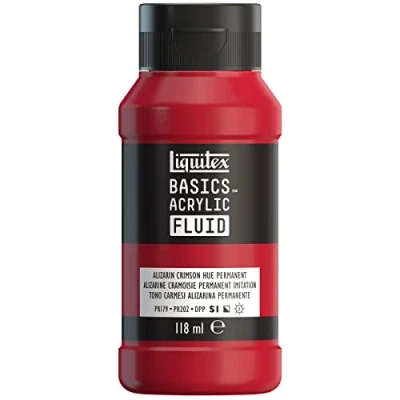 Image de Liquitex 8870389 Basics Fluid Peinture acrylique à consistance fluide, séchage rapide, résistante la lumière, imperméable, base d&#039;eau, Flacon de 118 ml, Alizarine Cramoisie