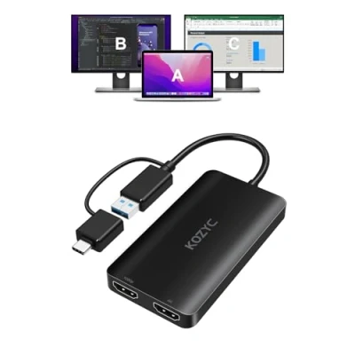 Image de Adaptateur double écran KOZYC USB 3.0 A/C vers HDMI 4K 30 Hz Compatible Windows/MacOS