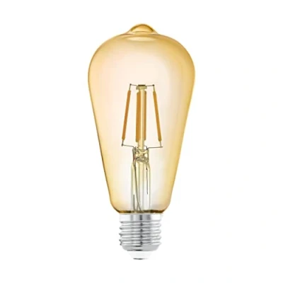 Image de Eglo Lampe LED E27 forme de piston, ampoule Edison à incandescence, éclairage vintage et rétro, 4 watts (correspond 26 watts), 270 lumens, blanc chaud, ambré, 2200 Kelvin, ST64, Ø 6,4 cm