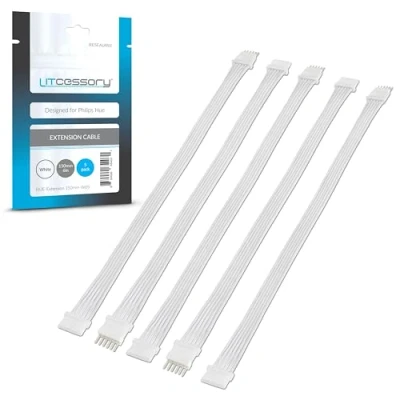 Image de Litcessory Câble d&#039;extension pour Philips Hue Lightstrip Plus (150mm, Lot de 5, Blanc MICRO 6 BROCHES V4)