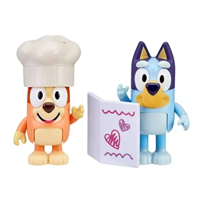Image de Bluey and Bingo Fancy Restaurant Lot de 2 figurines articulées 6,3 cm avec menu jouet et chapeau chef