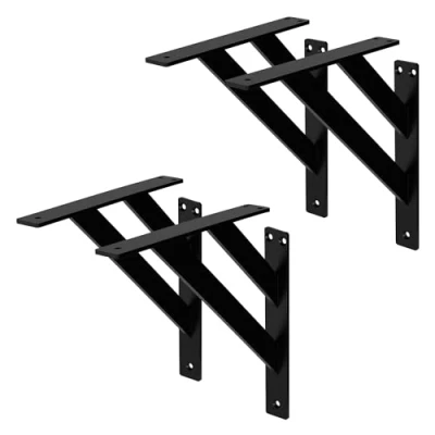 Image de ML Design Lot de 4 Supports d&#039;Étagère, 240 x mm, en Aluminium, Noir, Double, Style Industriel, Équerre pour Étagères Murales et Projets Bricolage, Console Murale, Matériel Montage Inclus