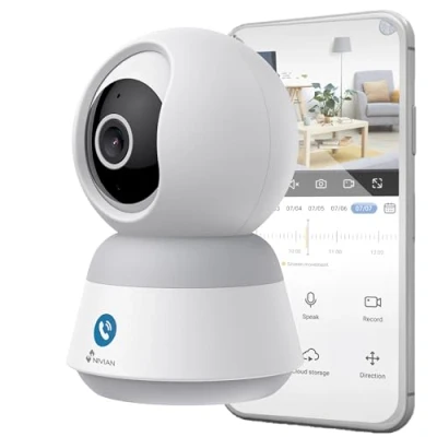 Image de NIVIAN Caméra de Surveillance intérieure dôme 360, WiFi 4MP Super HD, détection Humaine IA, Suivi Automatique, Audio bidirectionnel, Compatible avec Alexa et Google Home