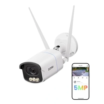 Image de ZOSI 5MP Caméra de Surveillance WiFi Extérieure, IP 2,4 G / 5 GHz avec Vision Nocturne en Couleur Réelle, Détection Personne/Véhicule AI, Audio Bidrectionnel, C186A AuroraLux