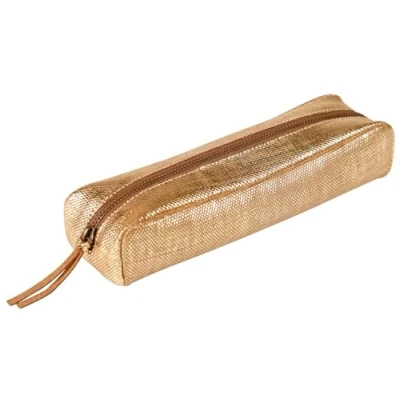 Image de Clairefontaine 410040C Trousse Scolaire Rectangulaire Dorée Effet Textile 21x6x4 cm en Véritable Cuir d&#039;Agneau Fourniture Crayons de Couleurs Etui à Porte Plume