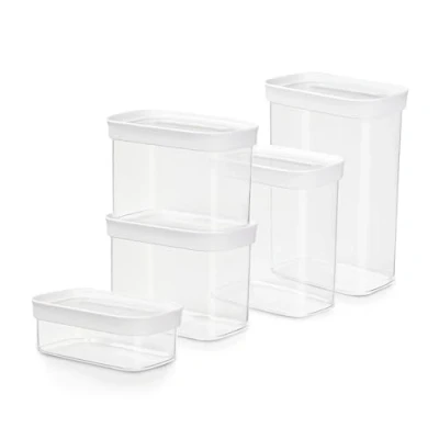 Image de Emsa Optima N11428 Lot de 5 boîtes conservation sèches 0,45/2 x 1/1,6/2,2 l rectangulaires 100% sûr/hygiénique/sans danger Joint fraîcheur Sans BPA Design transparent