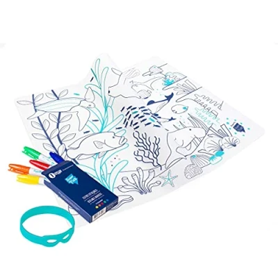 Image de SUPER PETIT Set De Table À Colorier Corail 5 Feutres Et Bracelet Fournis Facile à Nettoyer Réutilisable Antibactérien Partir 3 Ans