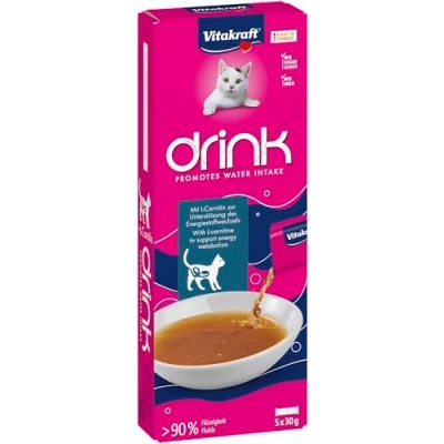 Image de Vitakraft Boisson, collation pour Chat Liquide, Un équilibre équilibré des liquides, comme Routine à Boire Chats, au goût de Saumon, 1 Paquet (5 x 30 g)