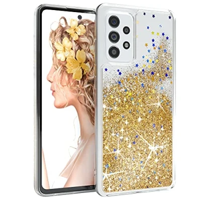 Image de EAZY CASE Coque de protection compatible Avec Samsung Galaxy A52/A52 (5G) / A52s paillettes liquides En silicone TPU transparent Doré