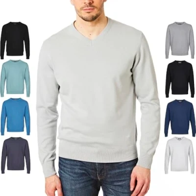 Image de Castle Point CSPKNT004 Pull tricoté en coton doux au toucher pour hommes, Gris Clair, XL