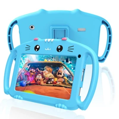 Image de VESWWE Tablette Enfants 7 Pouces Tactile Enfant avec WiFi Quad Core 2Go RAM 32Go ROM Android Bebe Contrôle Parental Kid Proof Étui(Bleu)