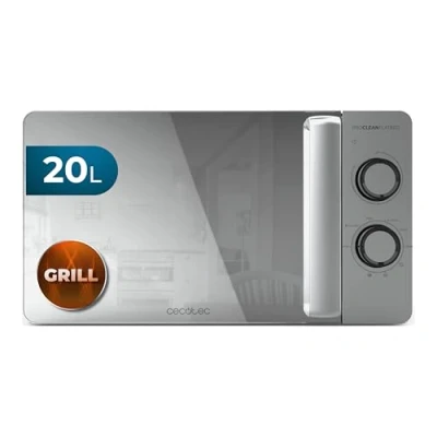 Image de Cecotec Micro ondes avec gril Proclean 3160 Flatbed Mirror. Capacité 20L, 700W, 6 niveaux, de 800W, design miroir et métallique, technologie 3DWave pour une cuisson uniforme dorée