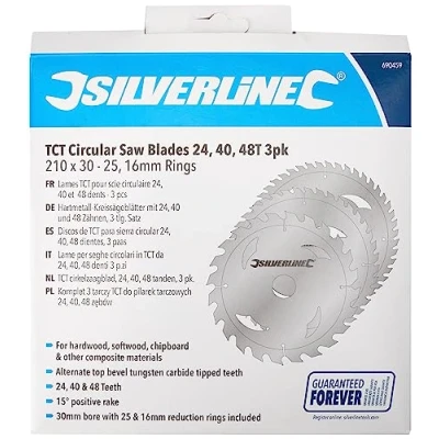 Image de Silverline 690459 3 lames TCT pour scie circulaire 210 x 30 mm bagues de 25 et 16