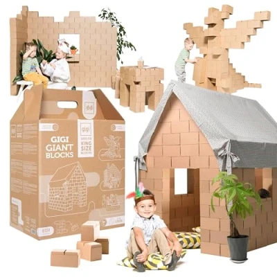 Image de GIGI Bloks Cabane Enfant Interieure Kit de Construction pour Carton avec 203 Bloc Empilables &amp; Emboîtables Maison Jouet Robuste Facile à Assembler