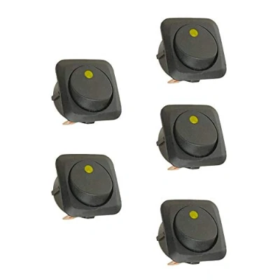 Image de Mintice™ 5 X 25mm Véhicule de voiture Camion bateau Rond Commutateur à bascule Interrupteur Lumière jaune LED 12V 25A
