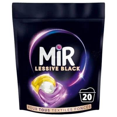 Image de Mir Lessive Capsules Black Raviveur Formule 3en1 Couleurs Fibres Fraîcheur Nettoie avec Soin Noir Ravivé Lissées Anti Bouloche Pour les Textiles Foncés Recharge 20 Lavages