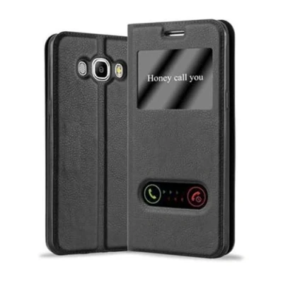Image de cadorabo Coque pour Samsung Galaxy J7 2016 en Noir COMÈTE Housse Protection avec Stand Horizontal et Deux Fenêtres Portefeuille Etui Poche Folio Case Cover
