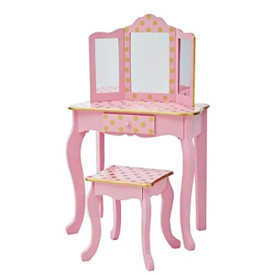 Image de Fantasy Fields Coiffeuse Enfant Tabouret Miroir en Bois Rose Teamson TD 11670L