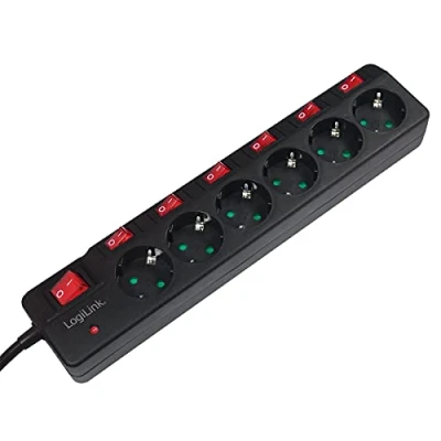 Image de Logilink LPS233 Multiprise Intérieur 1, 5 M 6 Sortie(S) Ca Noir Multiprises (Intérieur, M, Ca, Type C (Europlug), C, IP20)