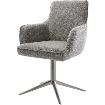Image de chaise pivotante Heira Flex avec accoudoirs bouclé gris argenté pied de 4 branches grafiete pivotement sur 360 fonction bascule ressorts ensachés
