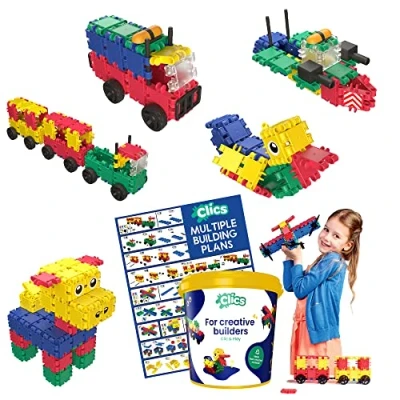 Image de Clics Jouets de Construction pour Les Enfants à partir 3 Ans, éducatifs créatifs dans Un Ensemble 160 pièces, Blocs Filles et garçons, Montessori STEM