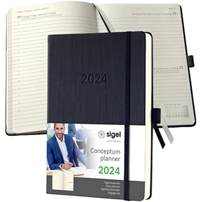 Image de SIGEL C2410 Agenda journalier 2024, A5, couverture rigide, noir Conceptum, ca. A5