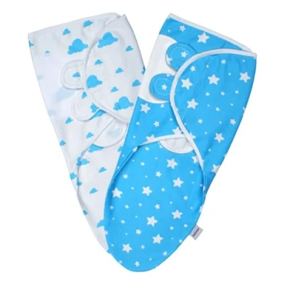 Image de Imperial Rooms Lot de 2 couvertures d&#039;emmaillotage pour bébé 0 à 3 mois, tissu 100 % coton bio respirant, doux et confortable, nouveau né garçon fille (bleu)