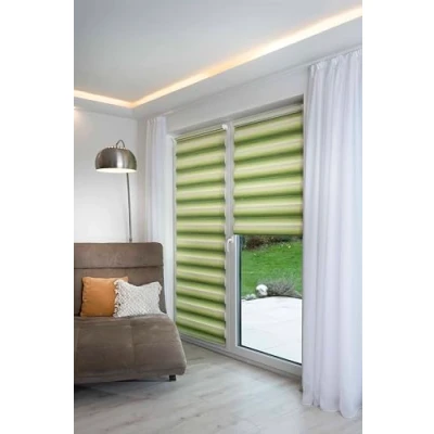 Image de K Home® Store Enrouleur Double Klemmfix Madrid sans perçage Dégradé de Couleurs Vert l 75 x H 200 cm