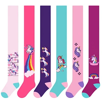 Image de L&amp;K II 6 pièces collants tricotés pour enfants filles avec différents motifs et couleurs de licorne dans un ensemble 2730 134 140