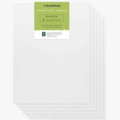 Image de ACROPAQ 6 Toiles à Peindre avec châssis 30 x 40 cm Surface en Coton de qualité supérieure 280 g/m² Conforme FSC sans acide